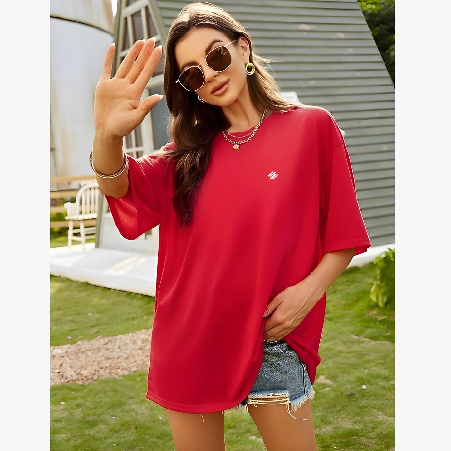 RED OVERSIZED Women T-shirt Drop Shoulder