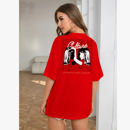 RED OVERSIZED Women T-shirt Drop Shoulder