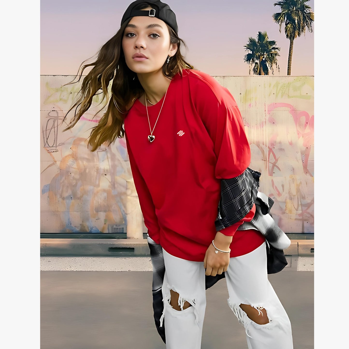 RED OVERSIZED Women T-shirt Drop Shoulder