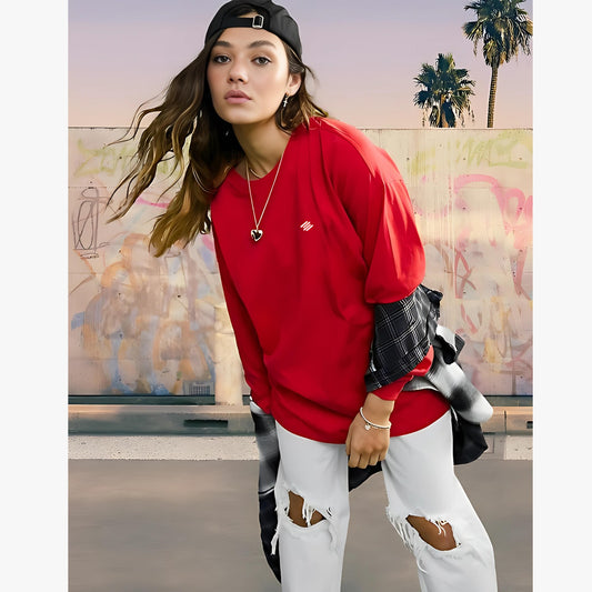 RED OVERSIZED Women T-shirt Drop Shoulder